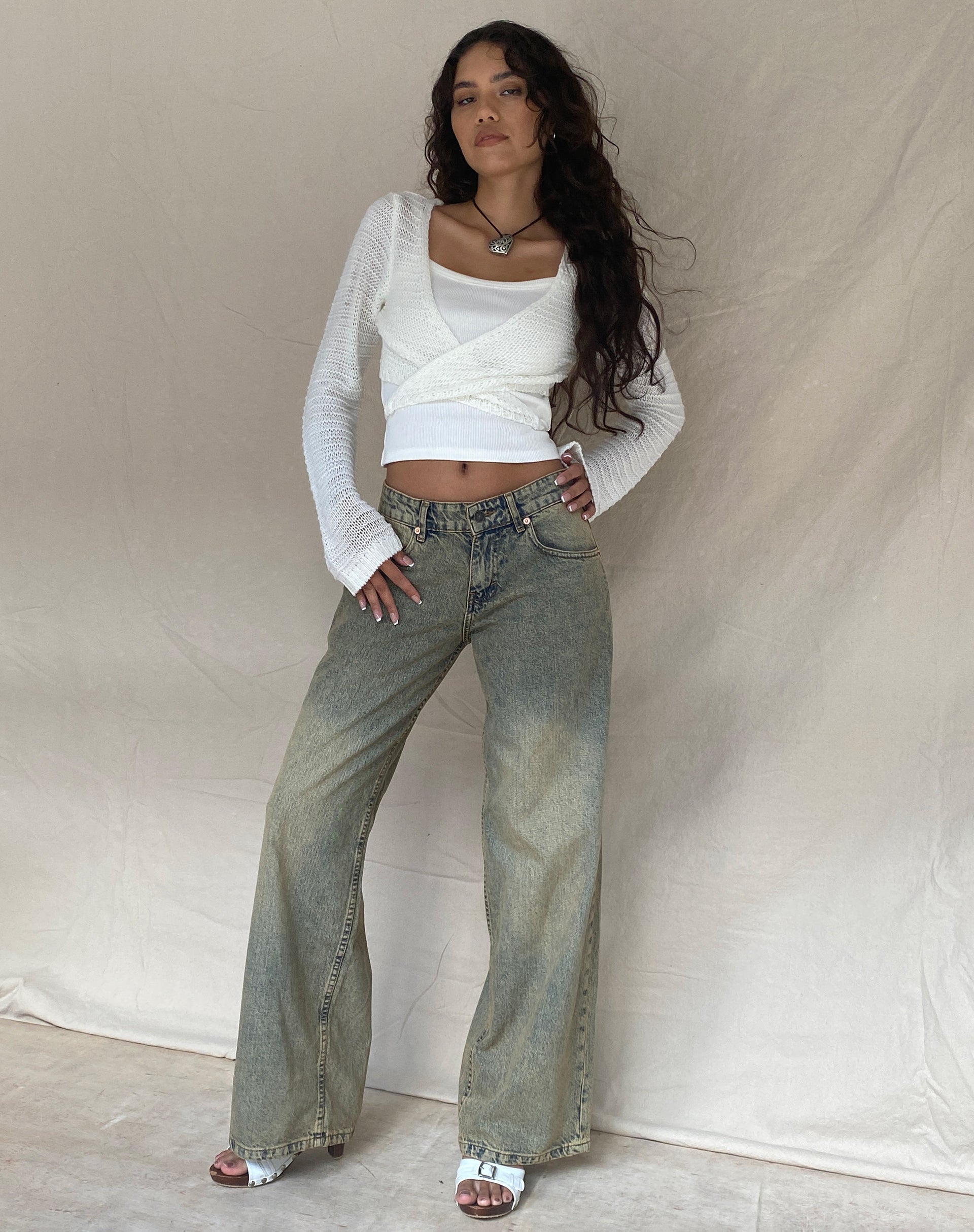 Image of Nocta Long Sleeve Crop Top in Weave Knit Ivory