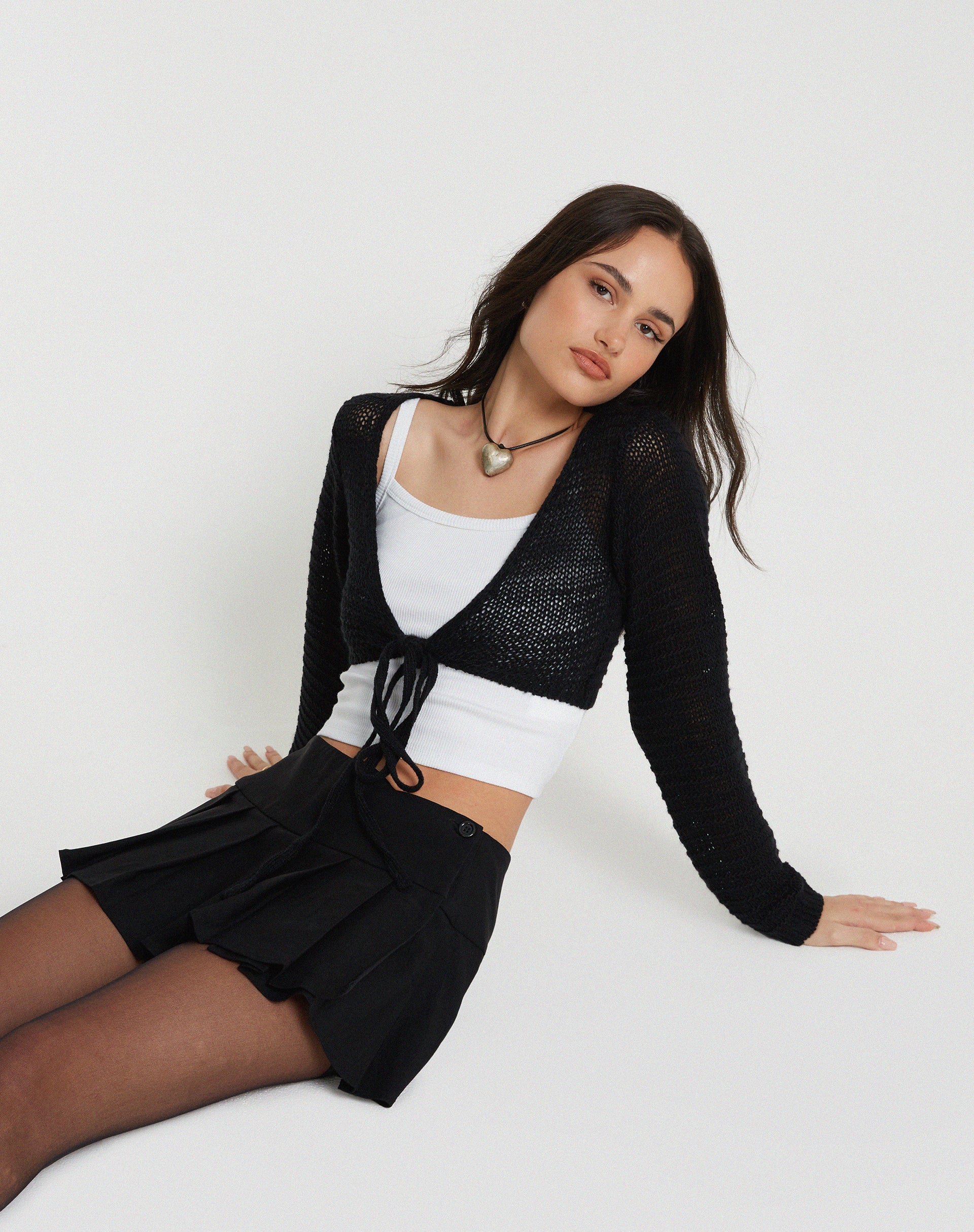 Image de Nocta Long Sleeve Crop Top in Weave Knit Black