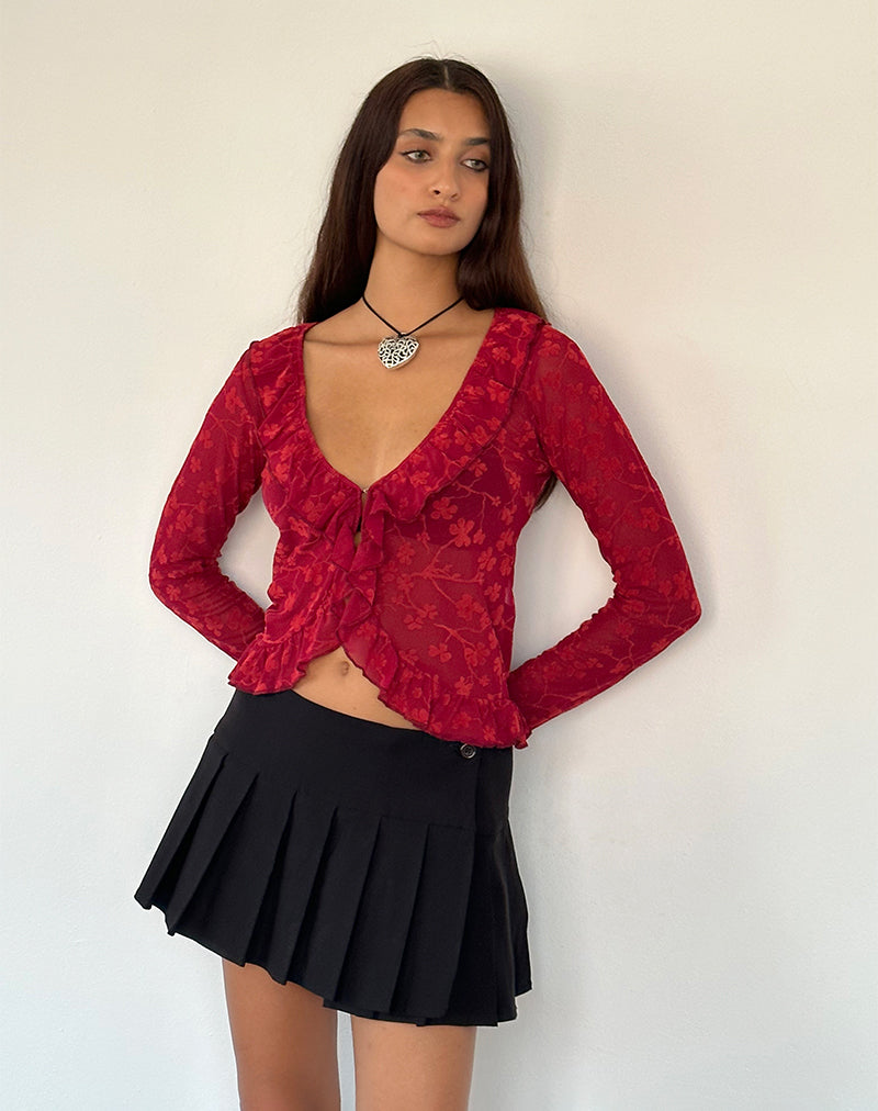 Image de Noemi Cardigan en rouge Grunge Floral Flock