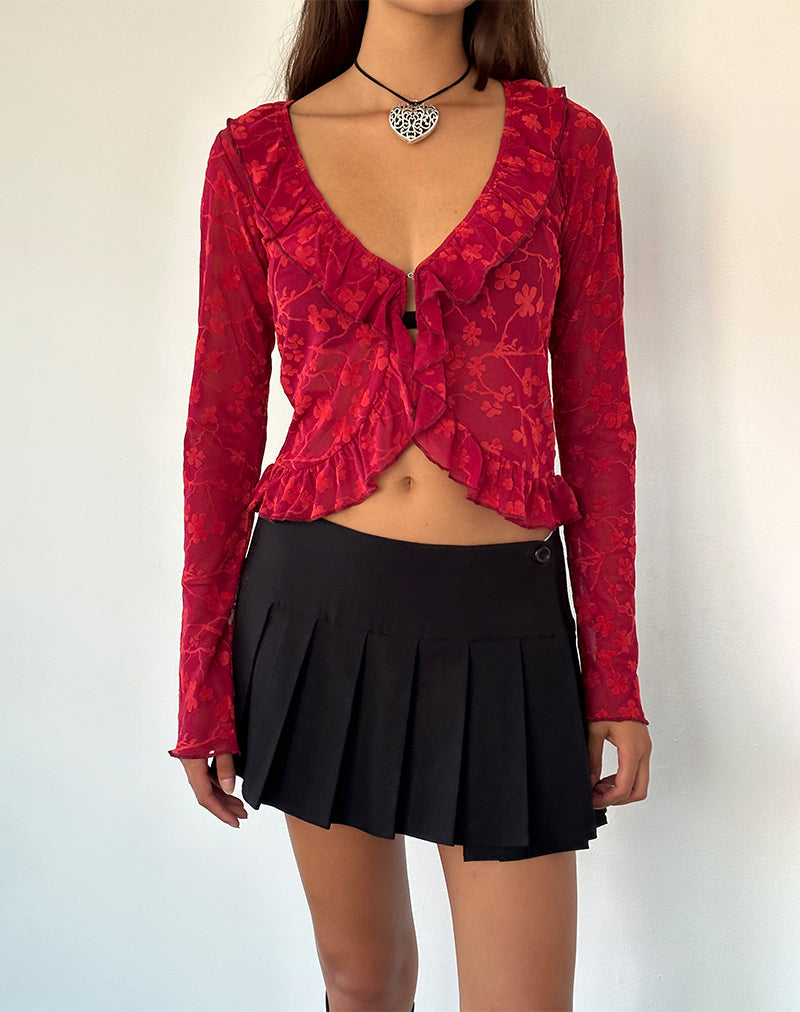 Image de Noemi Cardigan en rouge Grunge Floral Flock
