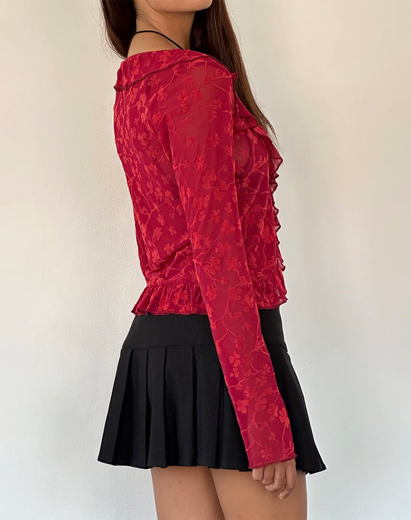 Image de Noemi Cardigan en rouge Grunge Floral Flock