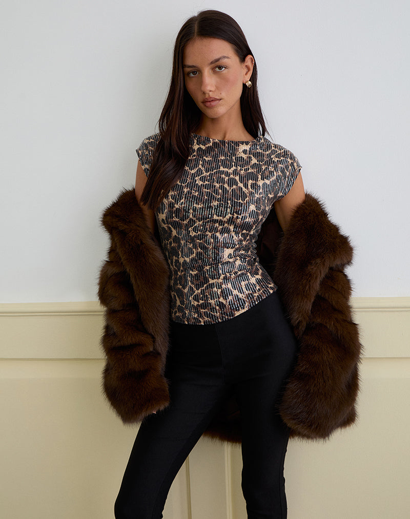Top dos nu Noera en léopard à paillettes marron