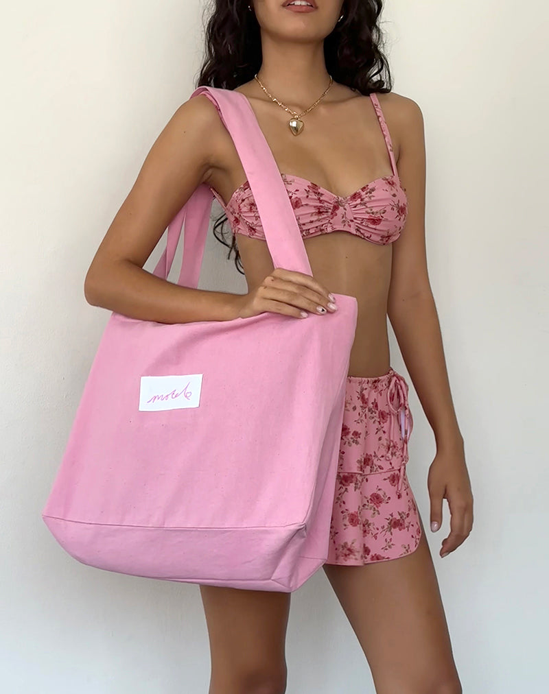 Image du sac fourre-tout Nola en rose flamant avec broderie Motel Love