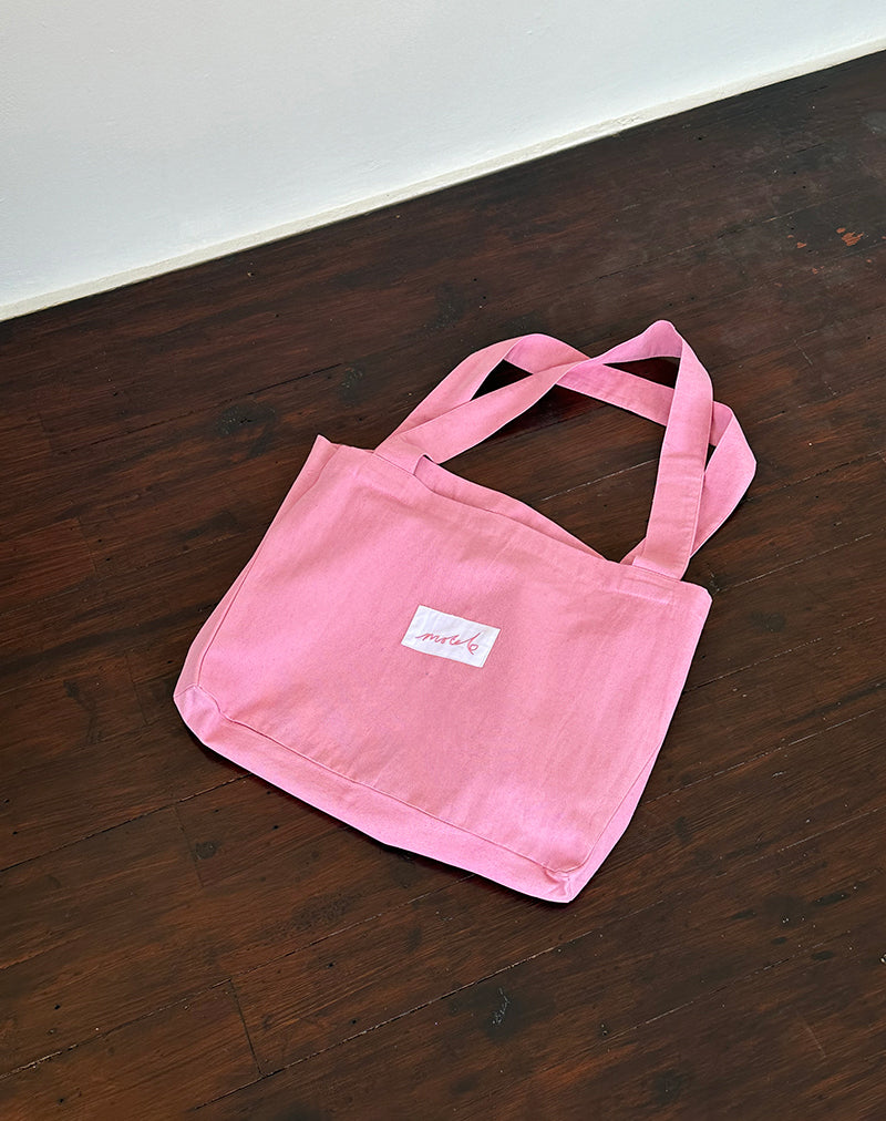 Image du sac fourre-tout Nola en rose flamant avec broderie Motel Love