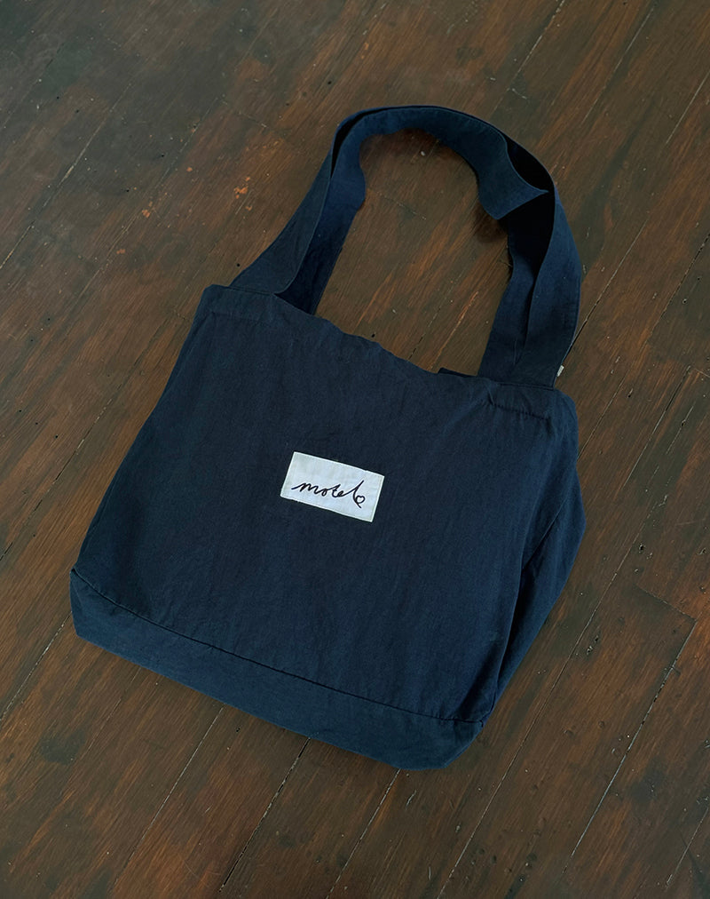 Image de Nola Totebag en bleu marine avec broderie Motel Love