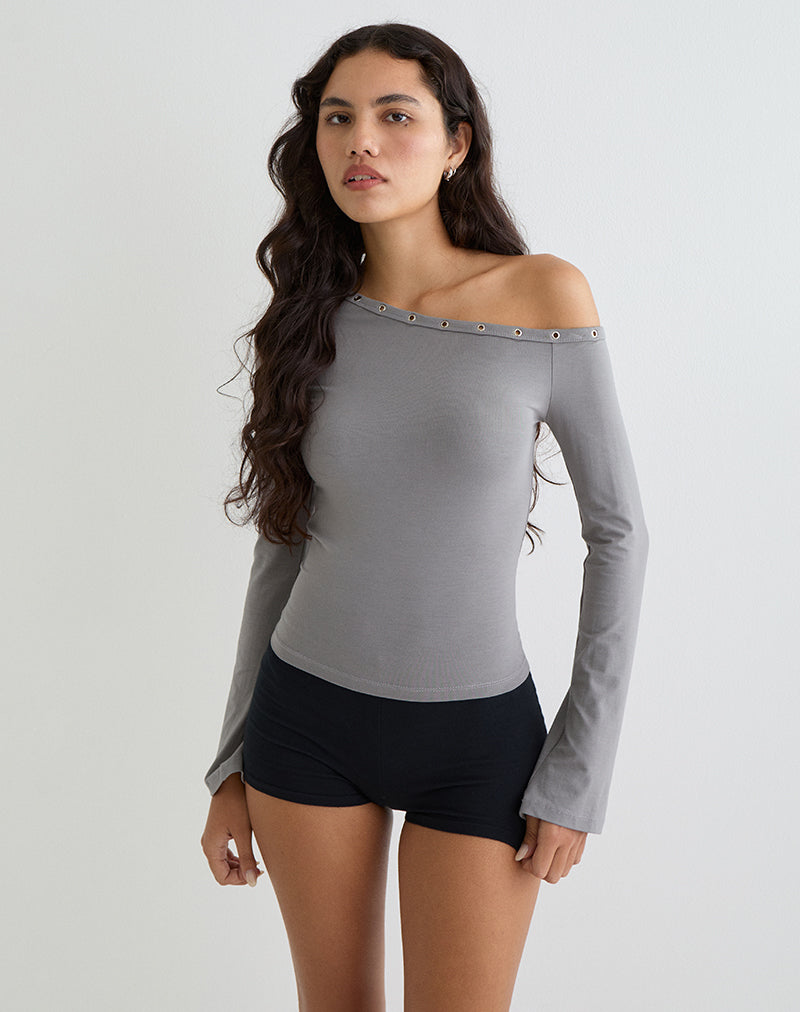 Image de Noraba Top asymétrique gris avec œillets