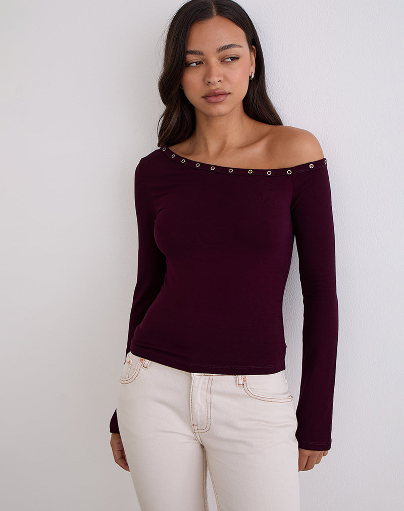 Image de Noraba Top asymétrique en bois rouge avec œillets