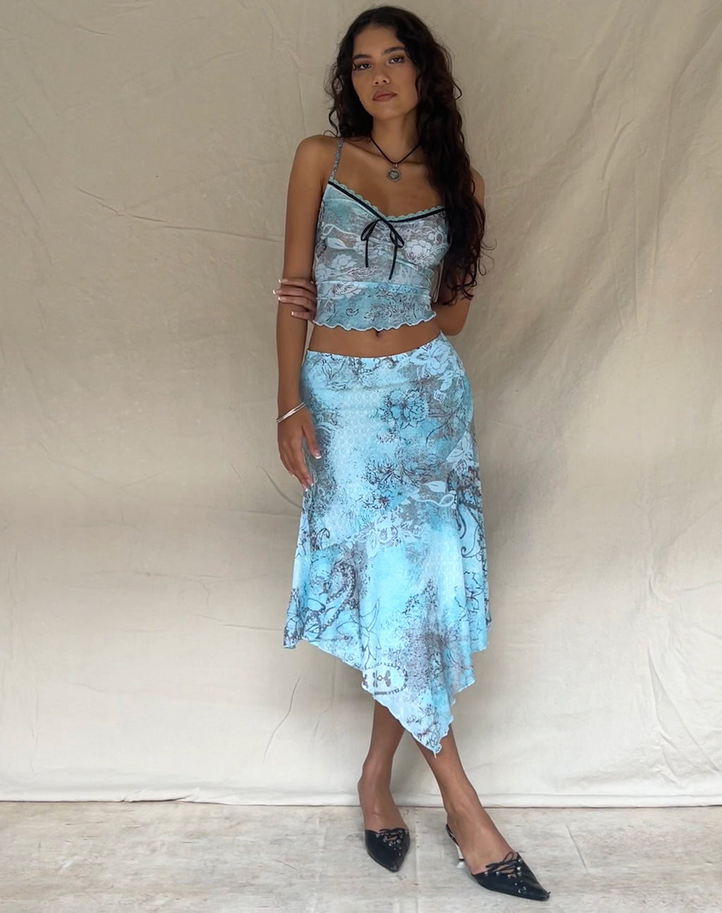 Jupe midi à taille basse Cinta, Paisley Abstract Rustic