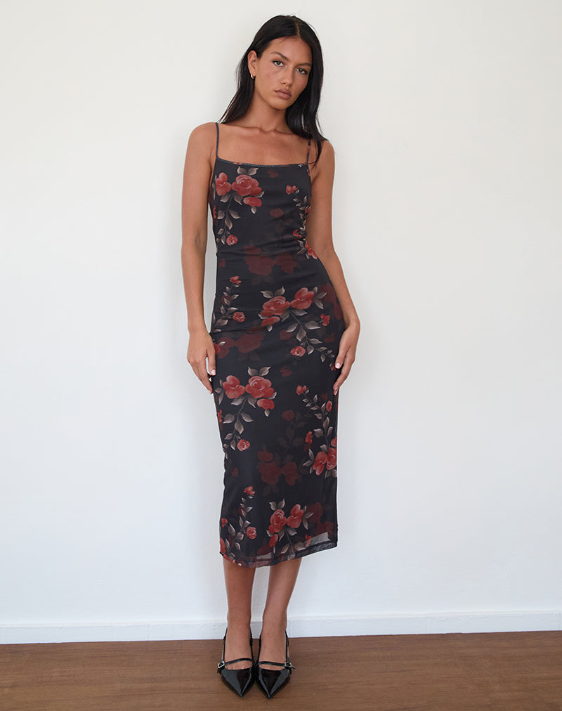 Image de Nori Midi Dress in Watercolour Rose Black