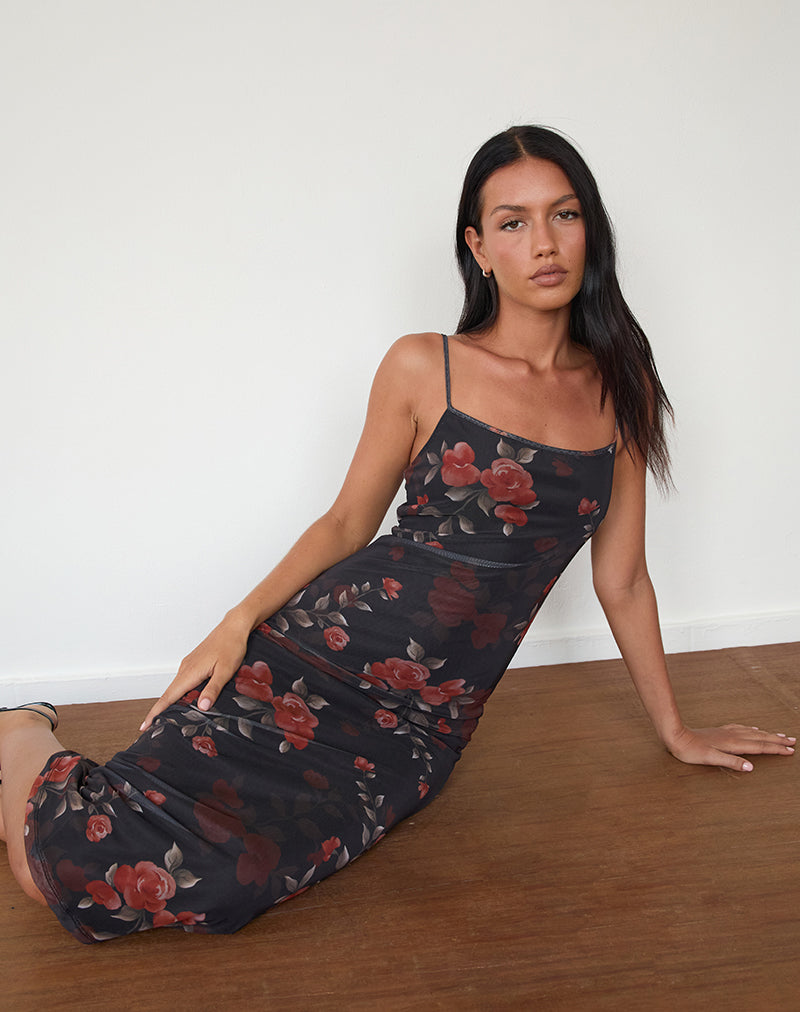Image de Nori Midi Dress in Watercolour Rose Black