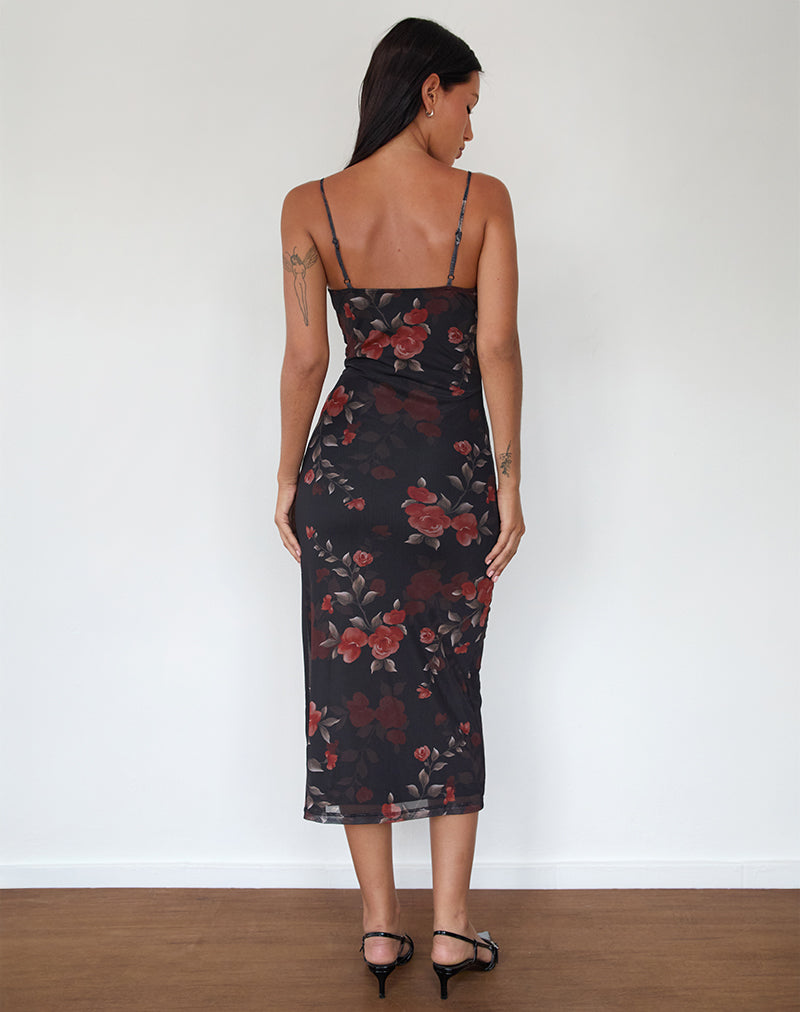 Image de Nori Midi Dress in Watercolour Rose Black