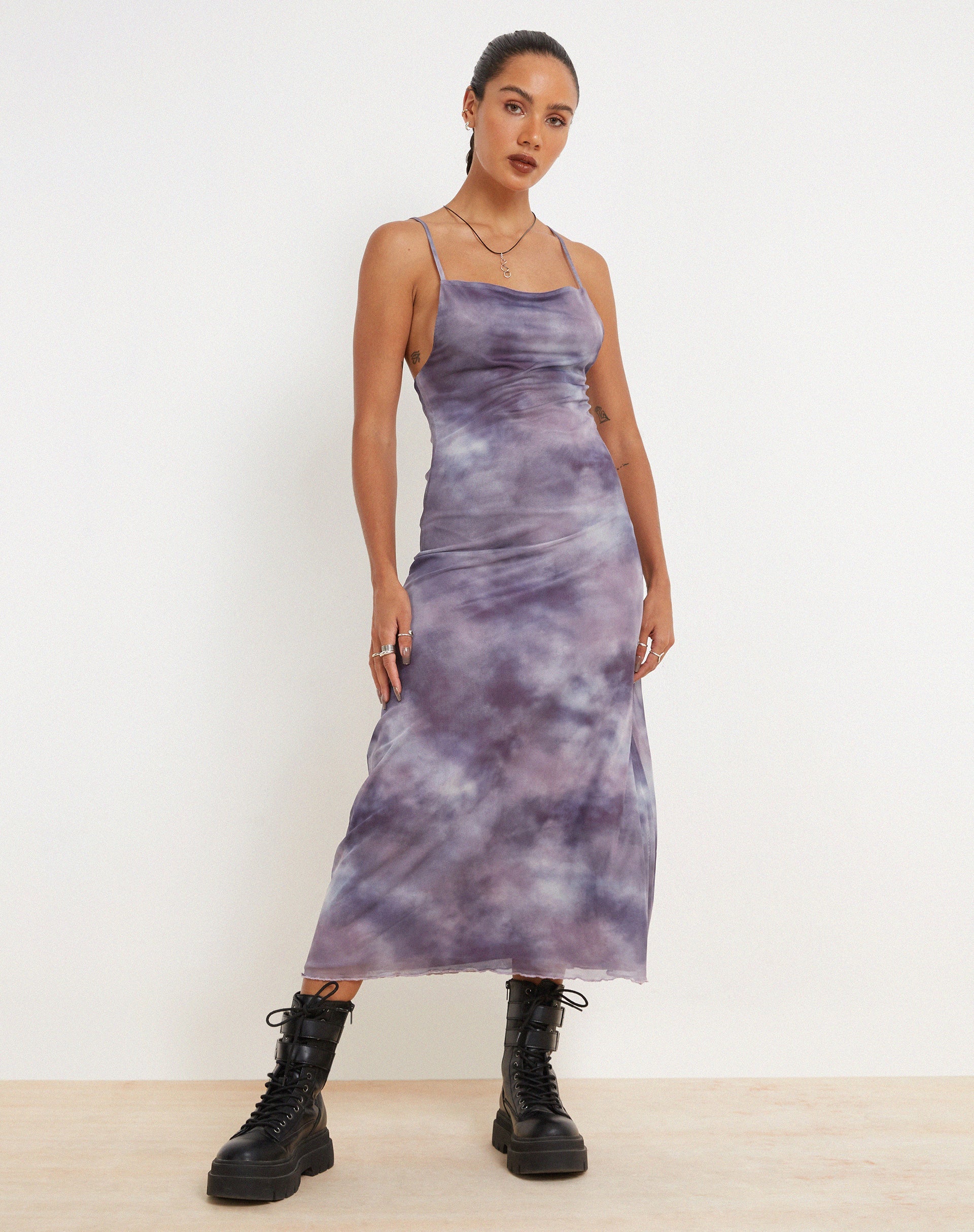 Image of Norishi Printed Mesh Midi Dress in Smokey Gradients Purple