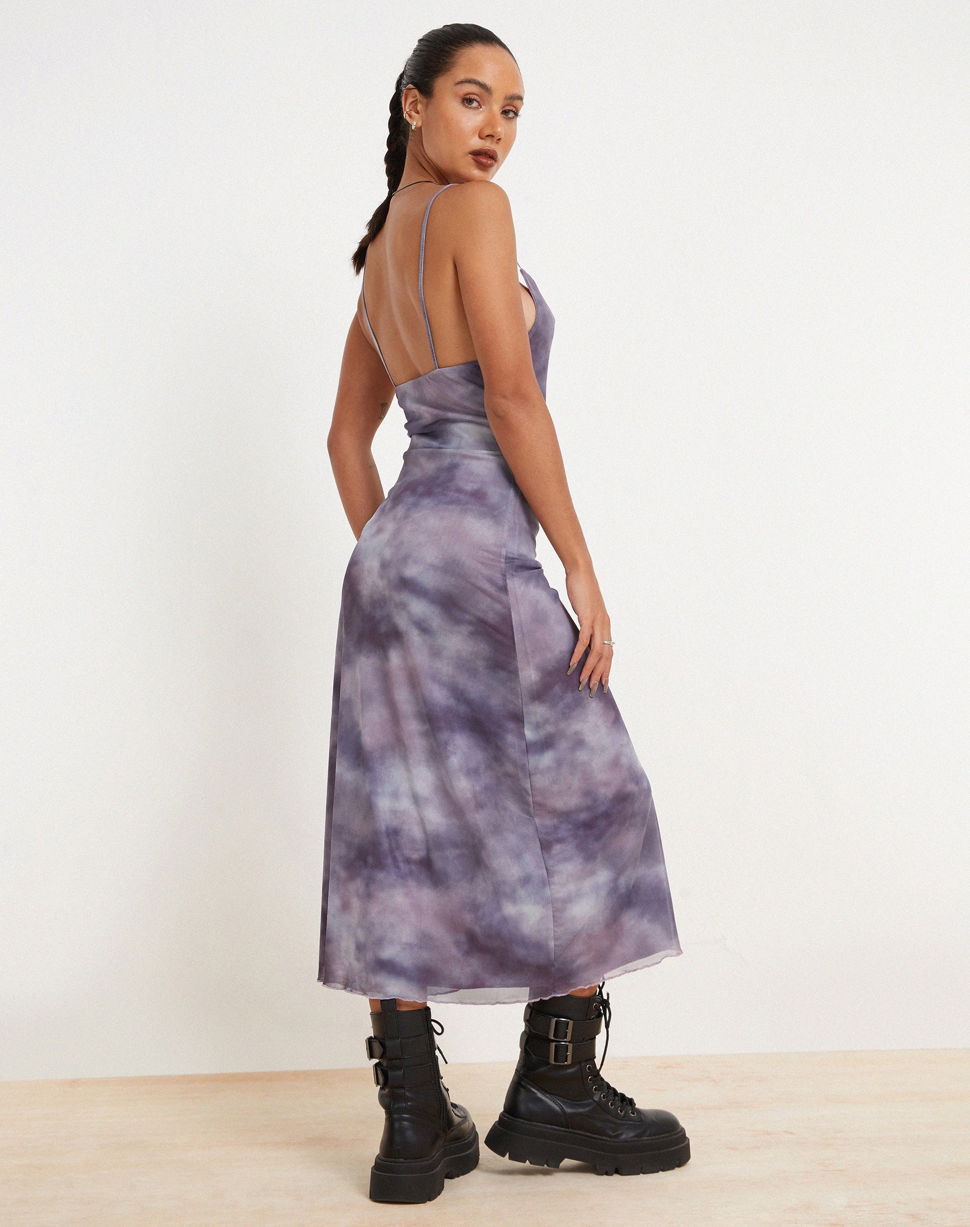 Image of Norishi Printed Mesh Midi Dress in Smokey Gradients Purple
