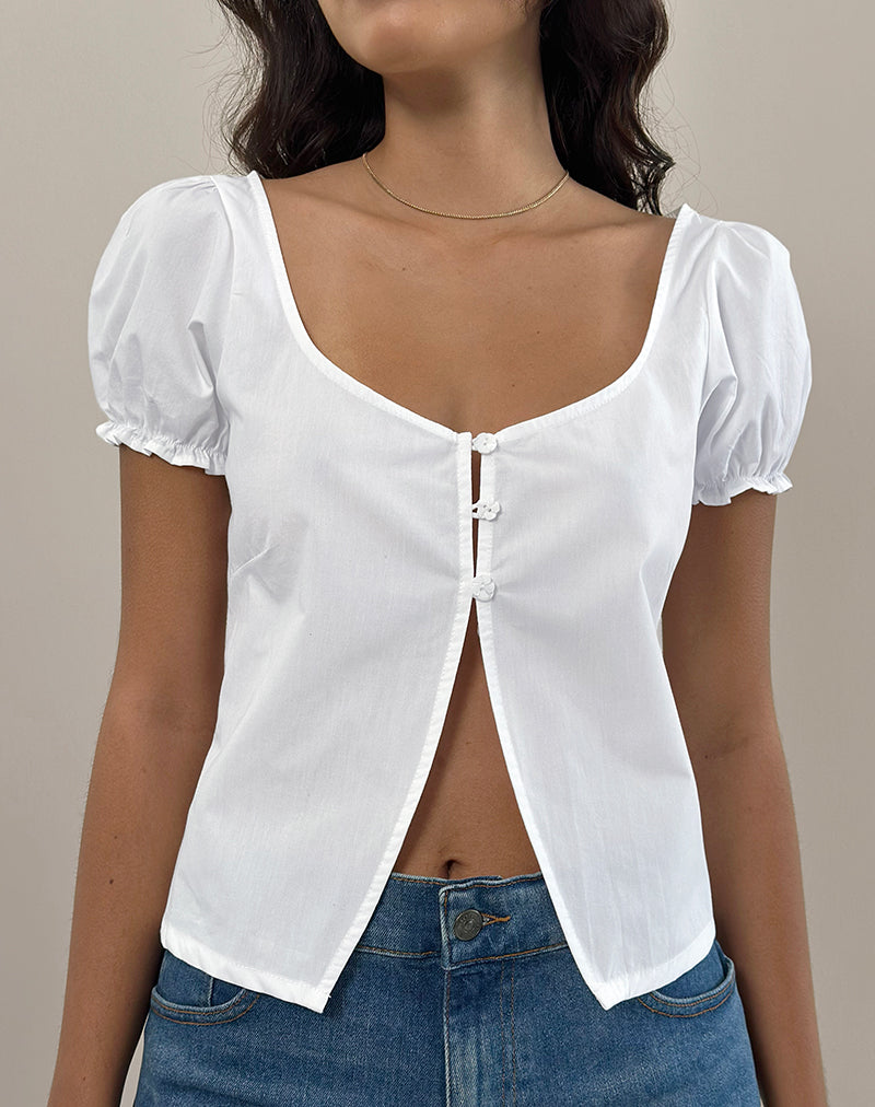 Norya - Top à manches bouffantes en popeline blanche