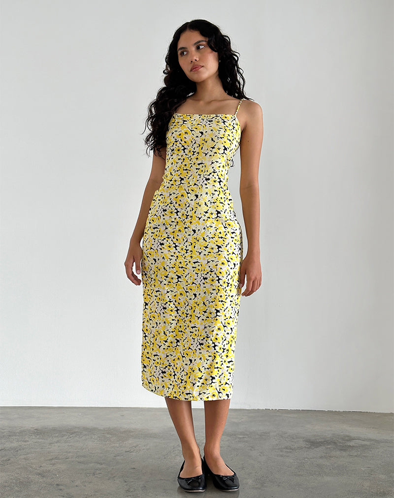 Nosita Midi Dress in Sunflower Pop Yellow (Robe midi en tournesol)