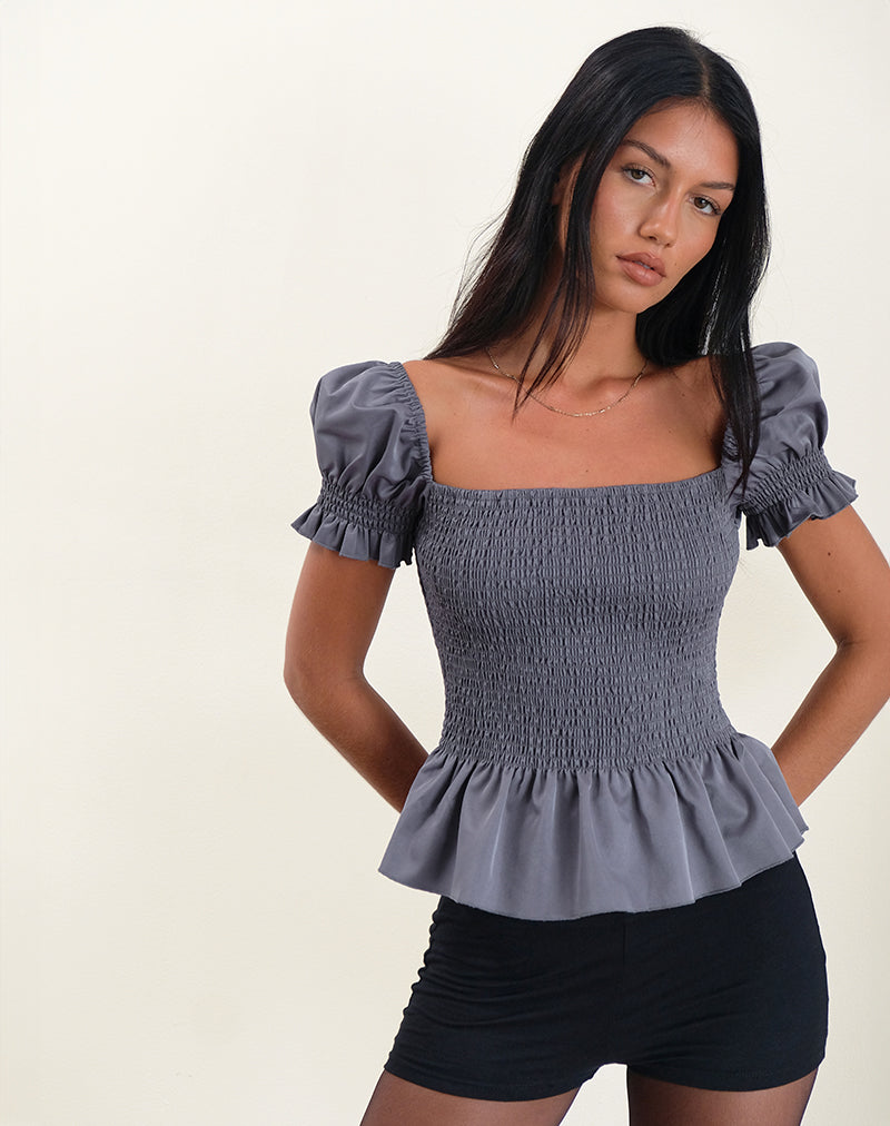 Image de Notina Top à manches bouffantes en gris froncé