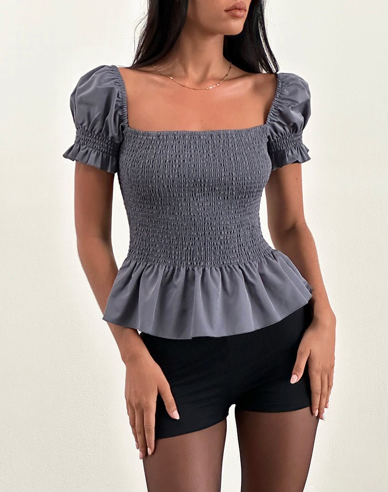 Image de Notina Top à manches bouffantes en gris froncé