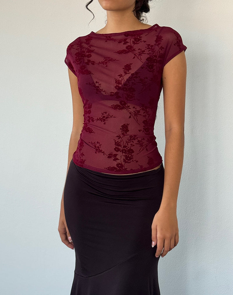 Top Nova en Botanical Flower Maroon