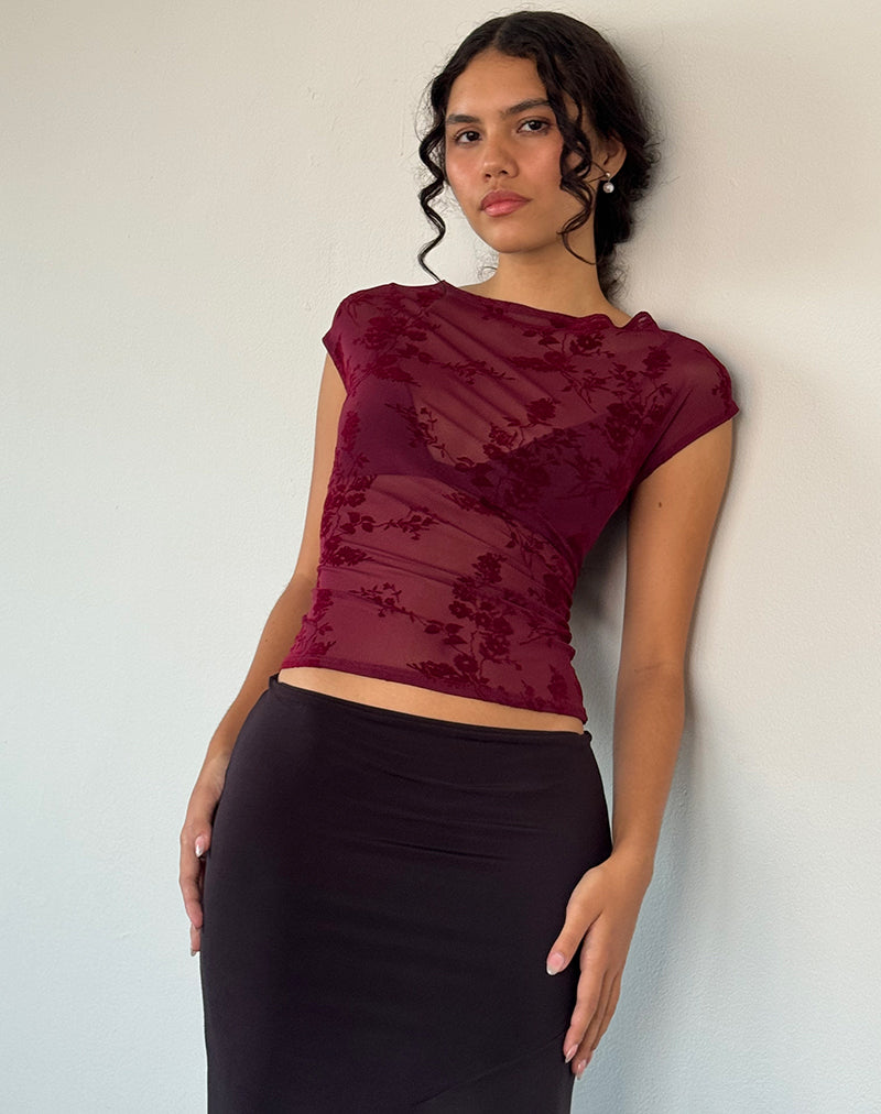 Top Nova en Botanical Flower Maroon