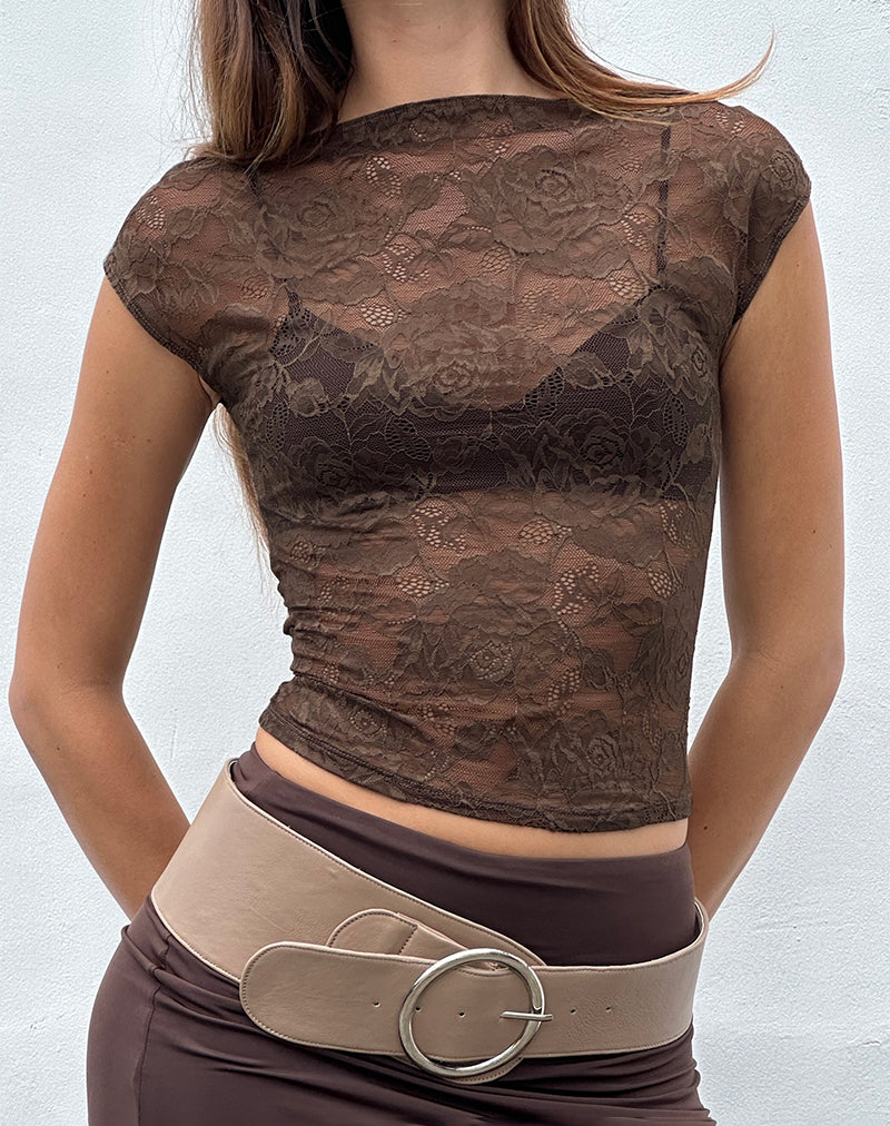 Top en dentelle non doublé Nova, marron foncé