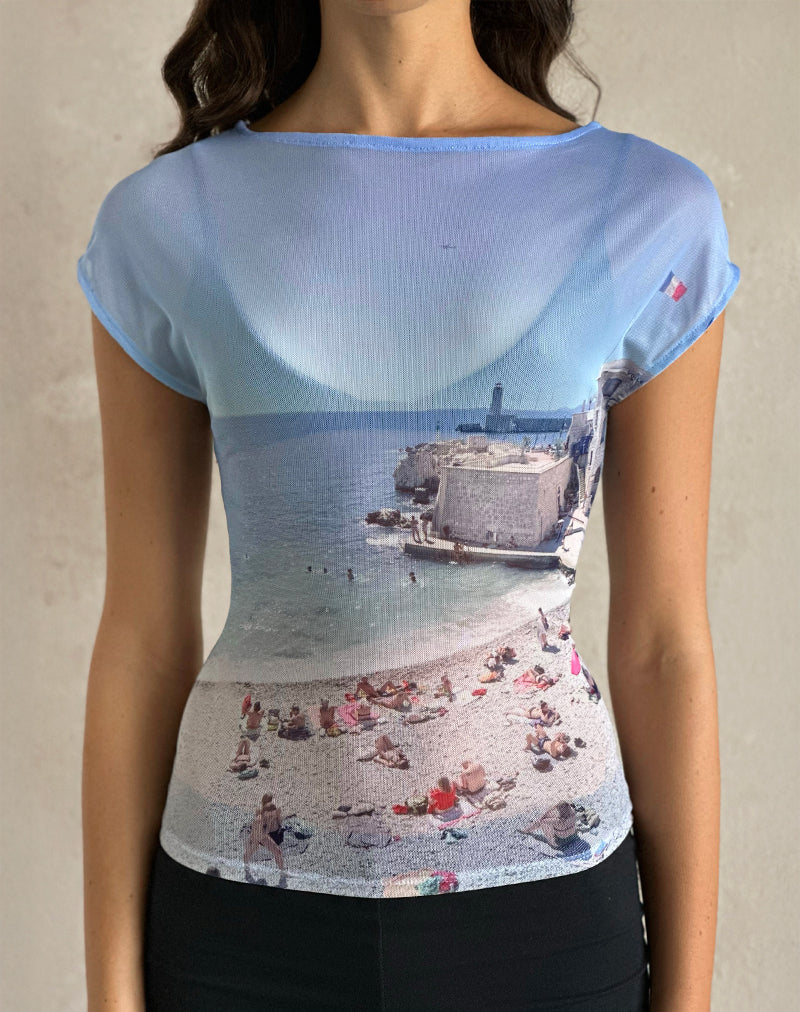 Top Nova en maille imprimée Cote D'Azur Blue Graphic