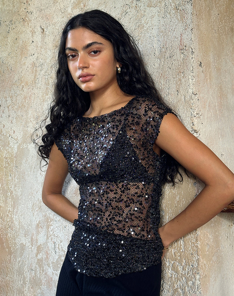 Image de Nova Top in Sequin Mesh Black