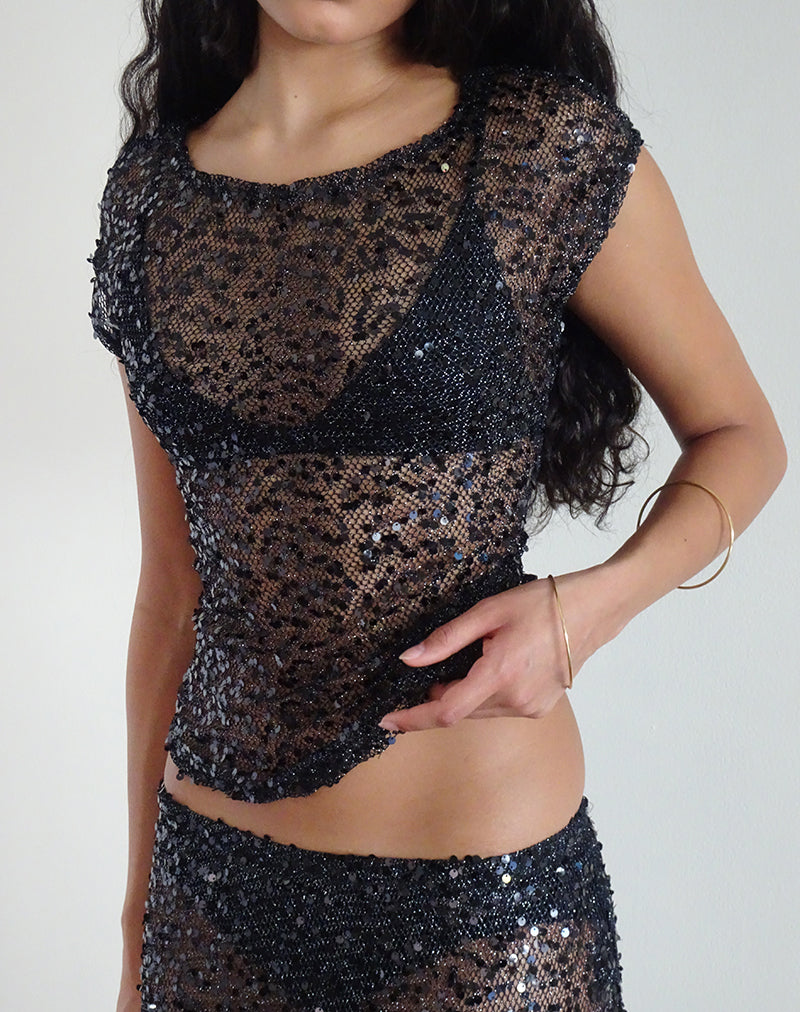 Image de Nova Top in Sequin Mesh Black
