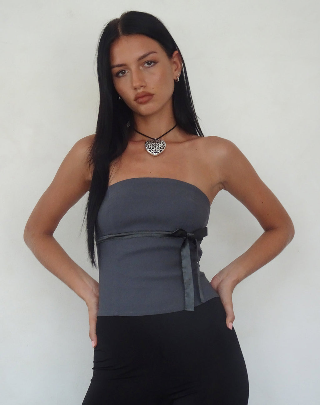Novita - Top bandeau avec nœud, tailleur, gris anthracite