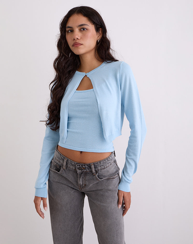 Image de Nuha Cardigan croisé côtelé en bleu