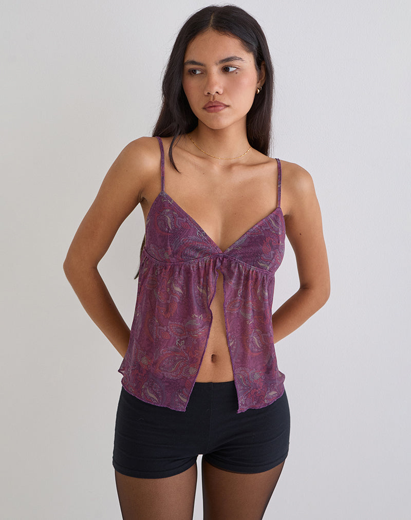 Image du haut papillon Nukara en violet paisley royal