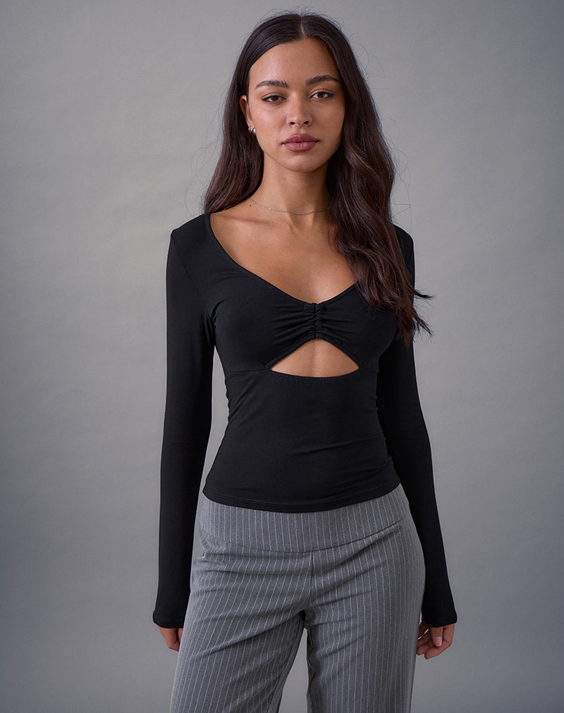 Image de Nyala Long Sleeve Cutout Top in Rayon Jersey Black