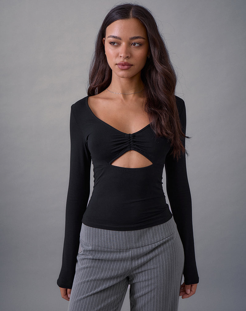 Image de Nyala Long Sleeve Cutout Top in Rayon Jersey Black
