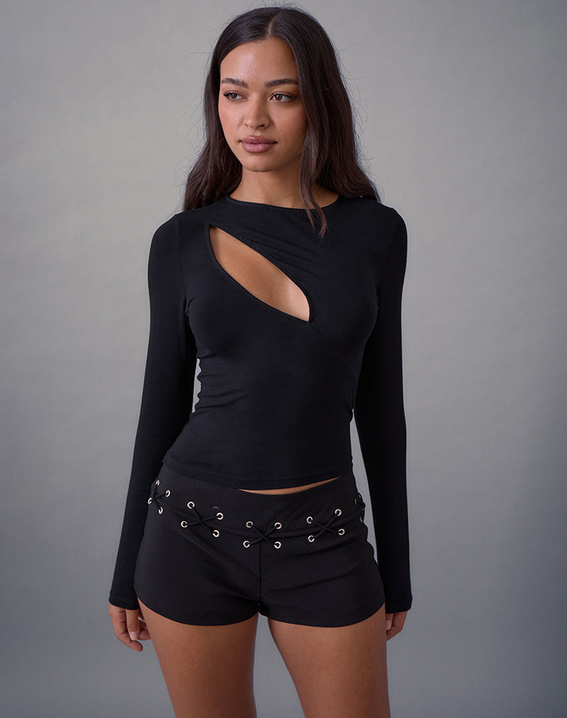 Nyla Long Sleeve Cut Out Top in Black