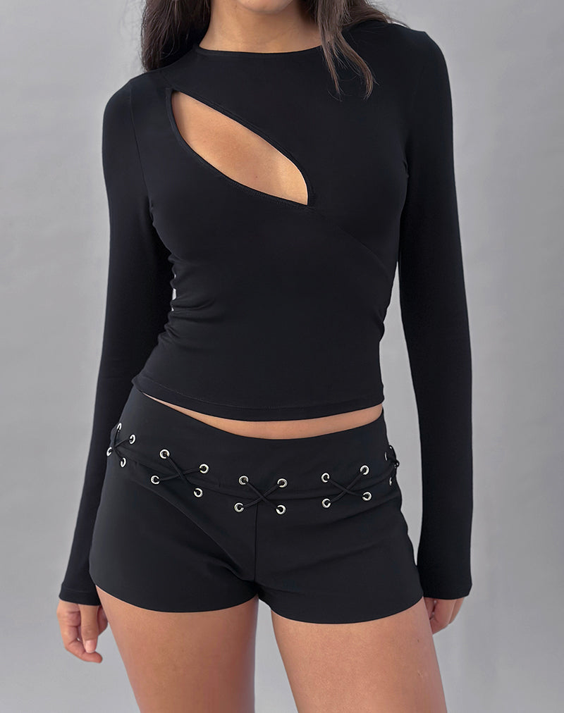 Image de Nyla Long Sleeve Slash Cut Out Top in Black