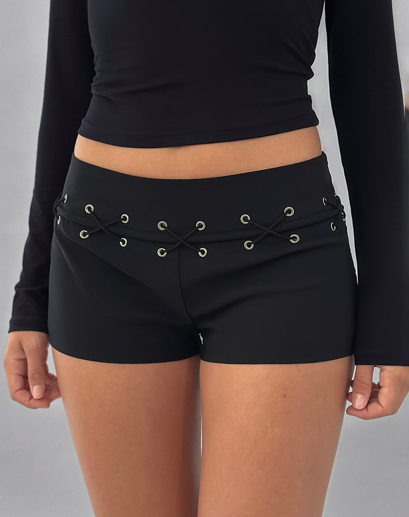 Linaya Lace Up Hot Pant en Tailoring Black