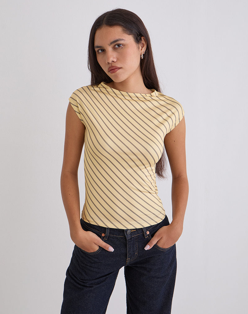 Nova Slinky Top in Yellow Diagonal Stripe (Top fluide à rayures diagonales jaunes)
