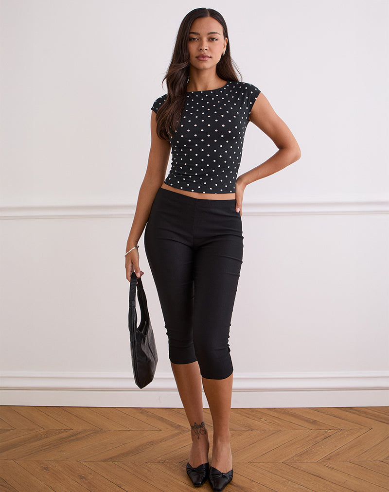 Top Nova en jersey noir à pois