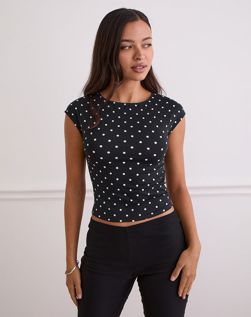 Top Nova en jersey noir à pois