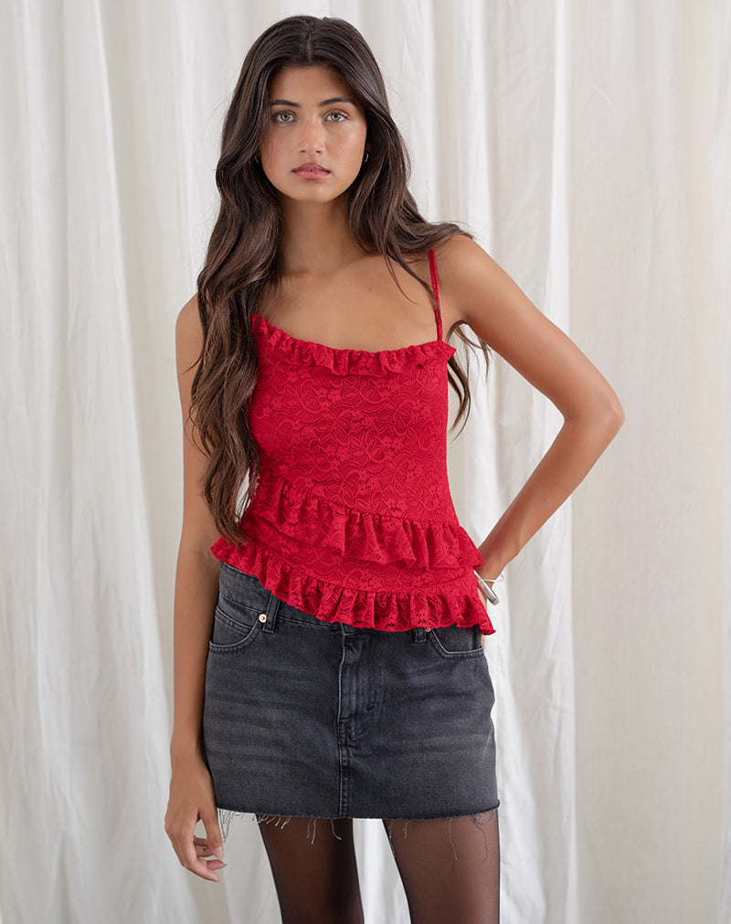Image de Octavia Asymmetric Cami Top in Lace Red