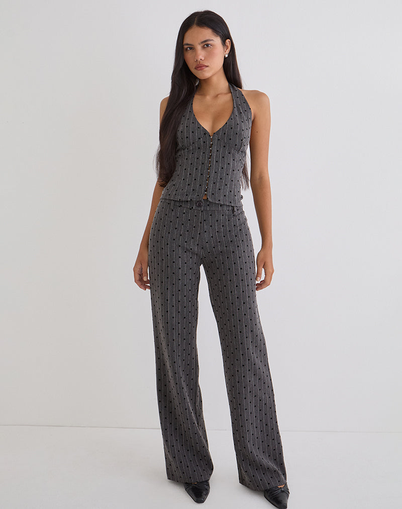 Pantalon Tatina gris anthracite à rayures polka