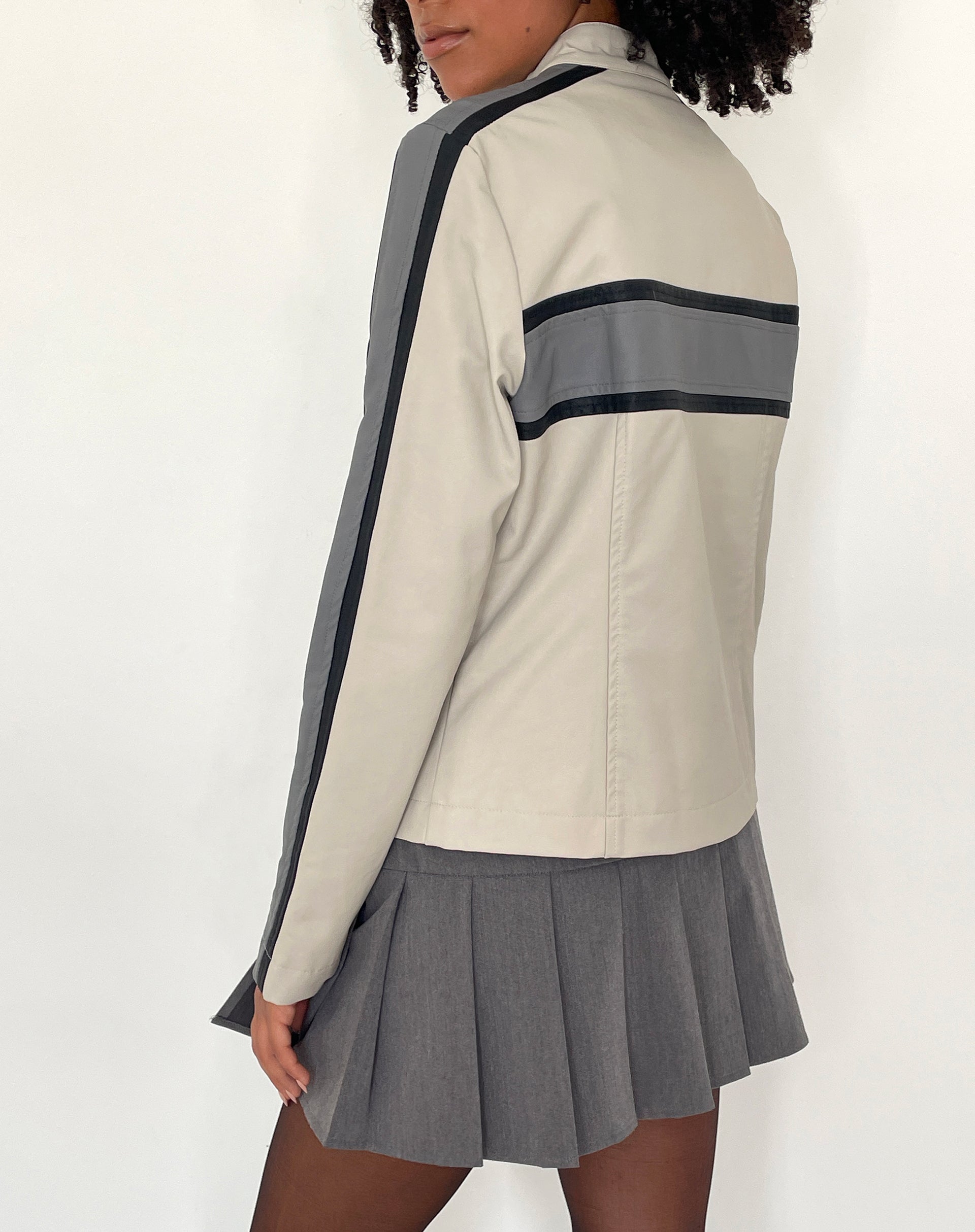 Image de MOTEL X JACQUIE Oliver Zip Up Jacket in Grey PU with Dark Grey Stripe