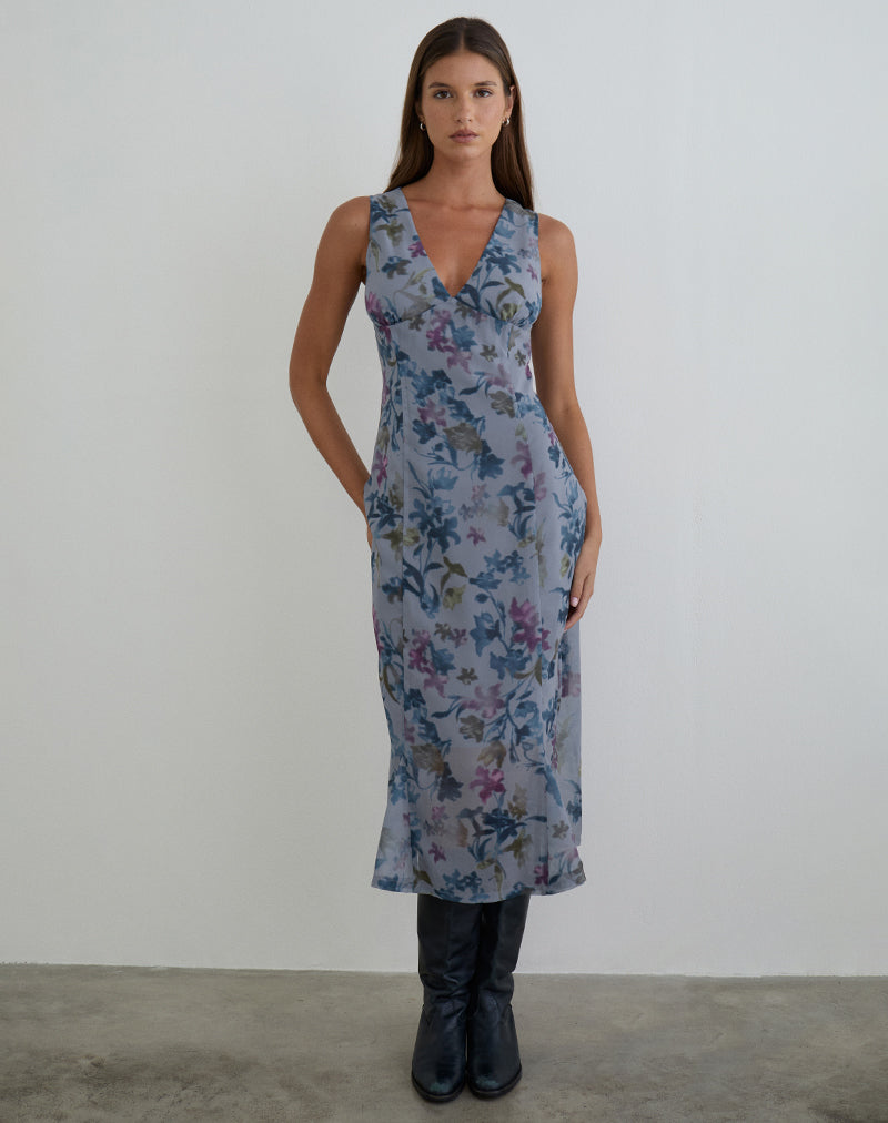 Robe midi Olydia en mousseline bleu lilas