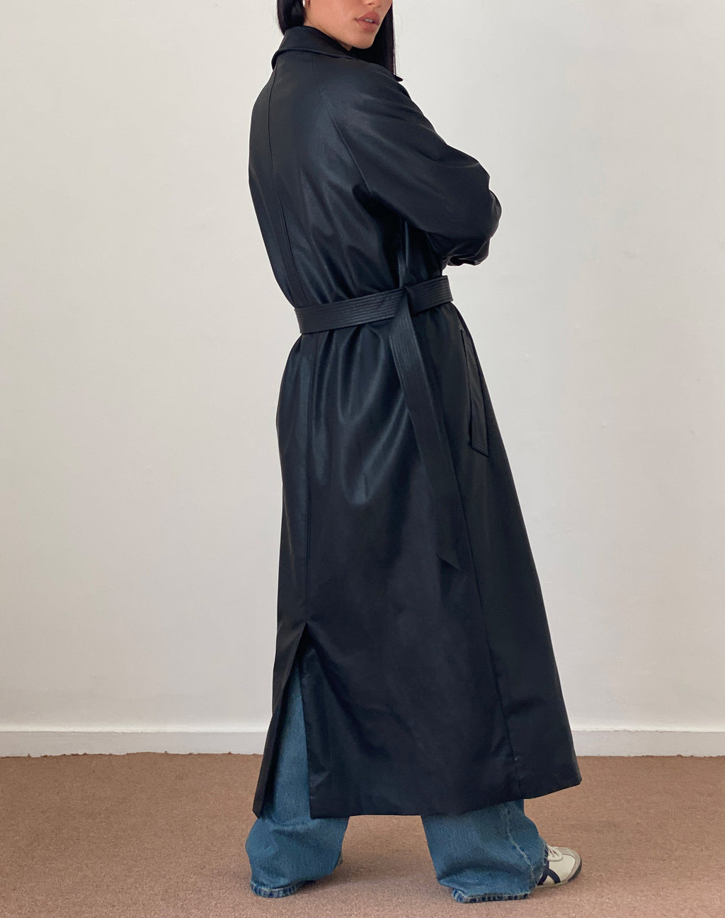 Trench Orcati à double boutonnage en PU noir