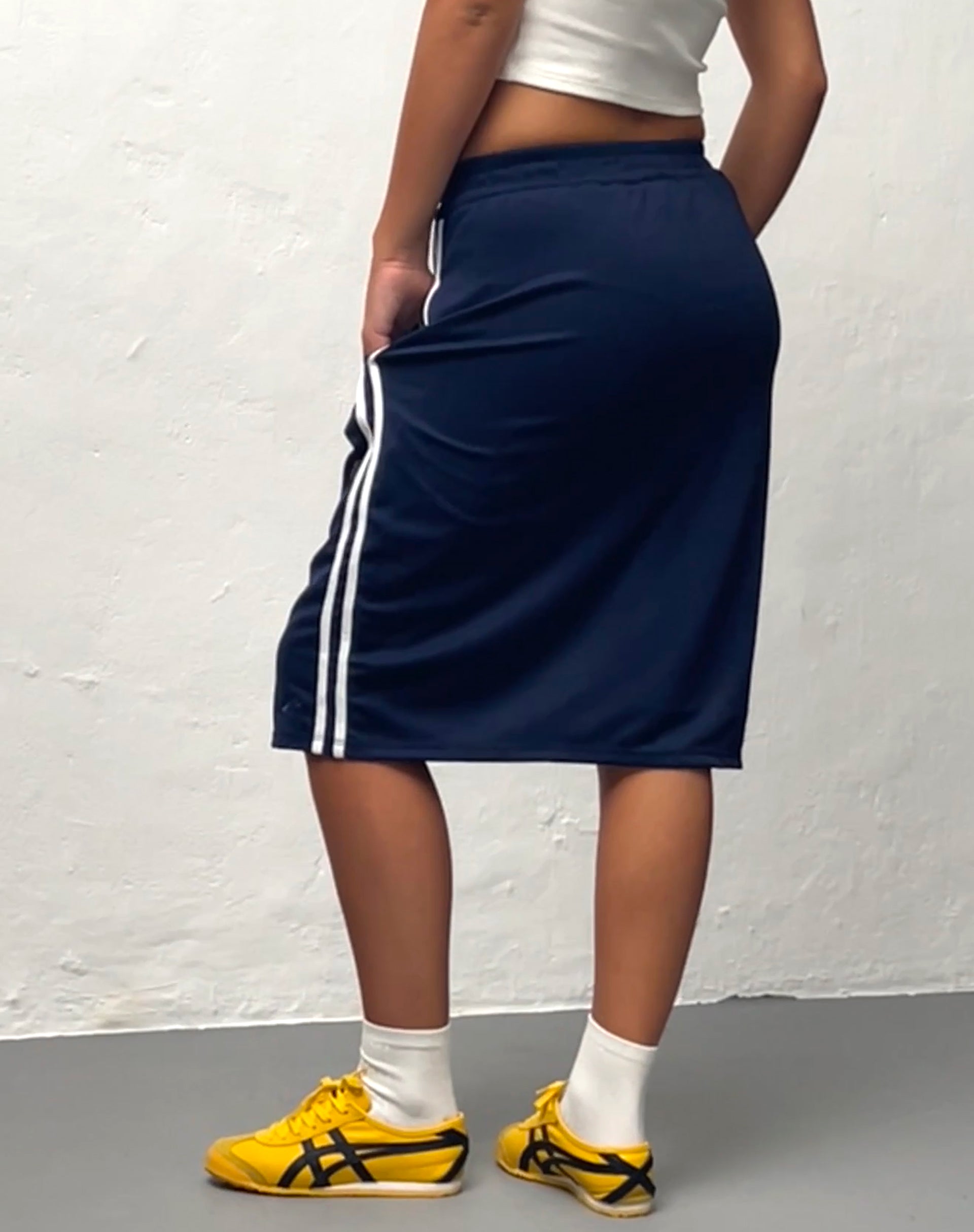Image of Kaizen Midi Skirt in Navy with White Double Stripe