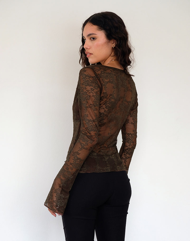 Image de Orphee Long Sleeve Lace Top in Brown