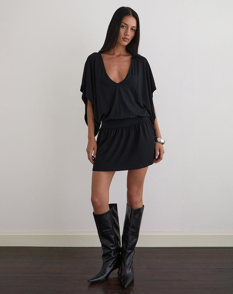 Image de Osiri Batwing Plunge Mini Dress in Jersey Black