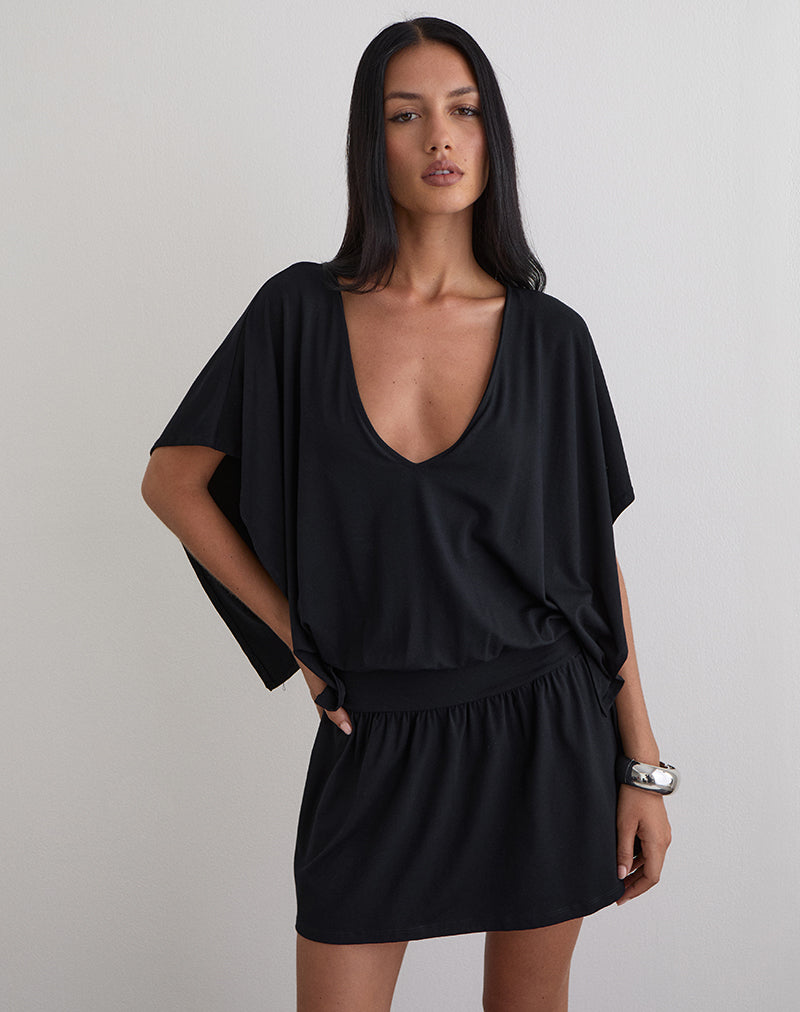 Image de Osiri Batwing Plunge Mini Dress in Jersey Black