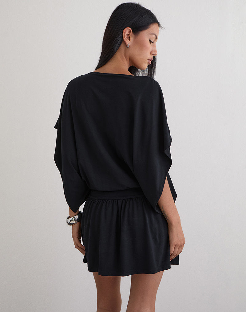 Image de Osiri Batwing Plunge Mini Dress in Jersey Black