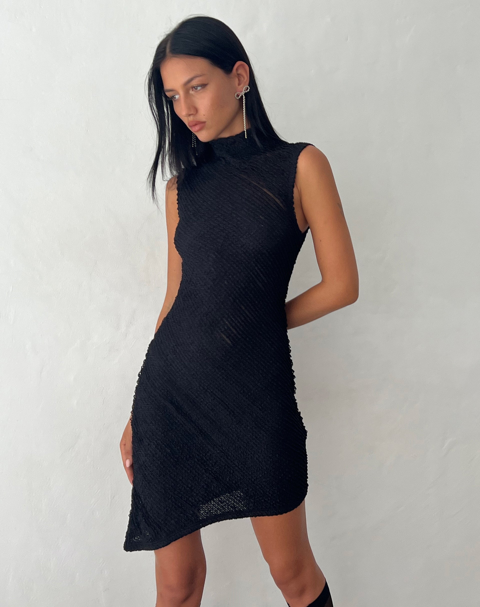 Image of Ottilie Textured Asymmetric Mini Dress in Black