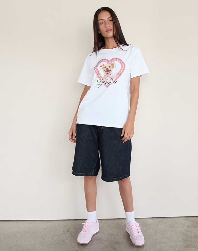 T-shirt basique oversize en blanc avec imprimé animalier Gemini Motel